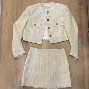 ASTR Cream Tweed Skirt Suit Set
